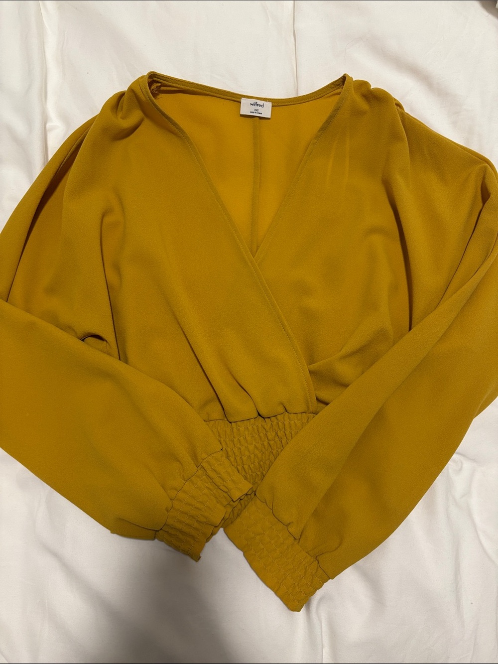 Aritzia Wilfred Olive-Mustard Wrap Blouse